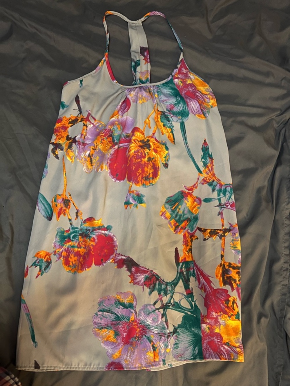 TCEC White Racerback Dress with Bright Floral Print